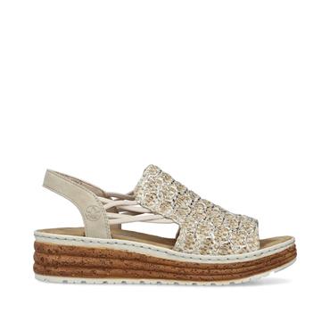 Rieker Knitted Wedge Slingback Sandal - Cream Combi
